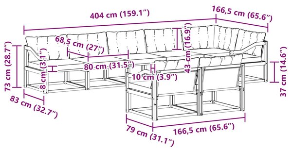 VidaXL Kültéri kanapé szett párnával 8 pcs Fehér és Krém színű