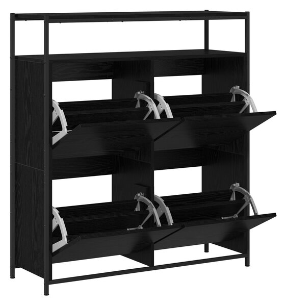 VidaXL Cipőszekrény 4 Flip-Ajtóval Fekete Tölgy 100x34x112 cm