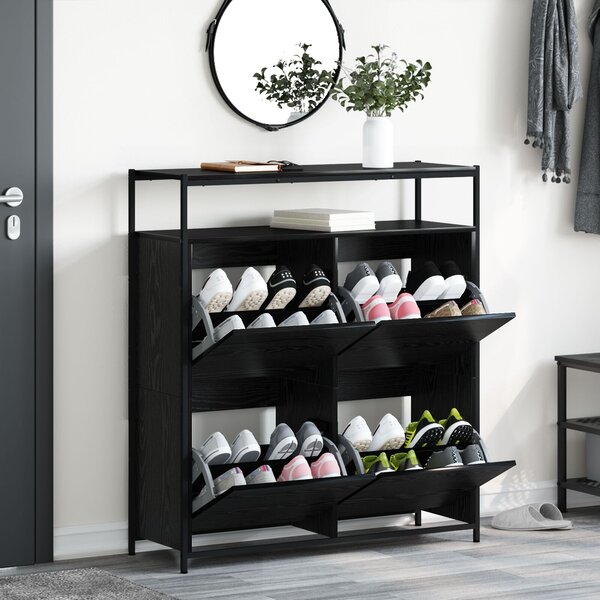 VidaXL Cipőszekrény 4 Flip-Ajtóval Fekete Tölgy 100x34x112 cm