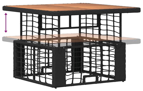 VidaXL Kert étkező szett 3 pcs Fekete és Szürke Poli Rattan és Akácfa