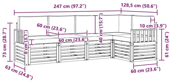 VidaXL Kültéri kanapé szett 5 pcs Fehér és Krém színű