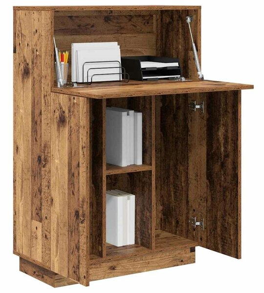 VidaXL Asztal polcokkal ajtóval Régi fa 71.5 x 31.5 x 106.5 cm Faanyag