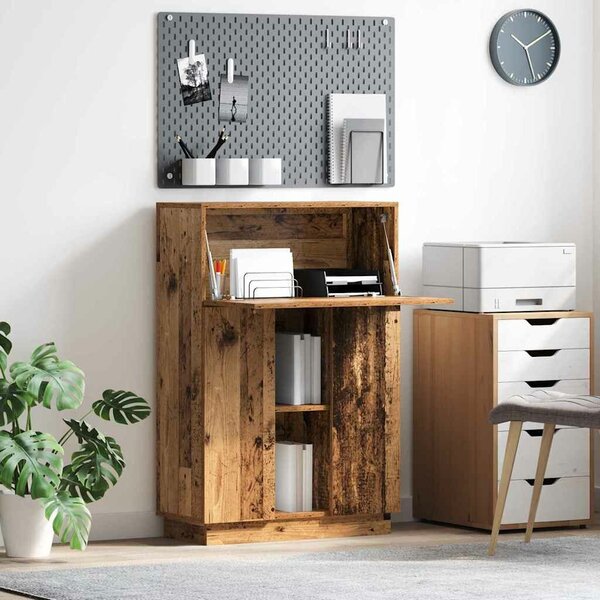 VidaXL Asztal polcokkal ajtóval Régi fa 71.5 x 31.5 x 106.5 cm Faanyag