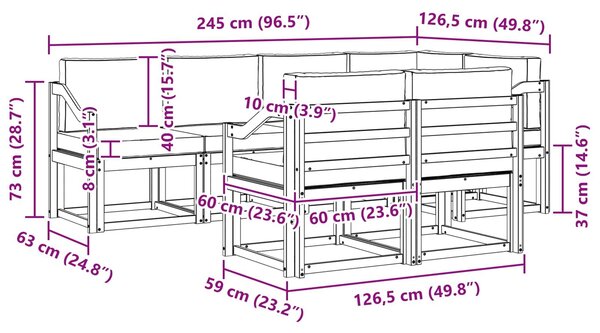 VidaXL Kültéri kanapé szett párnával 7 pcs Fehér és Világosszürke