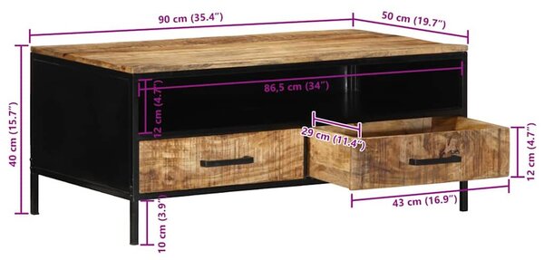 VidaXL Dohányzóasztal fiókkal Barna 90 x 50 x 40 cm Tömör mangófa