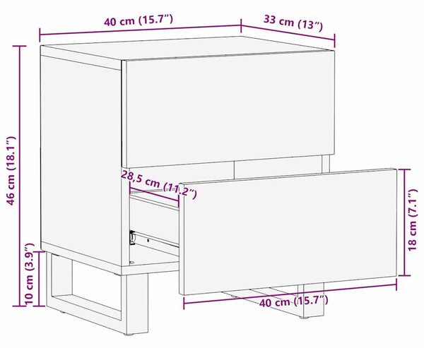 VidaXL Éjjeliszekrény 2 pcs Barna 40 x 33 x 46 cm tömör mangófa