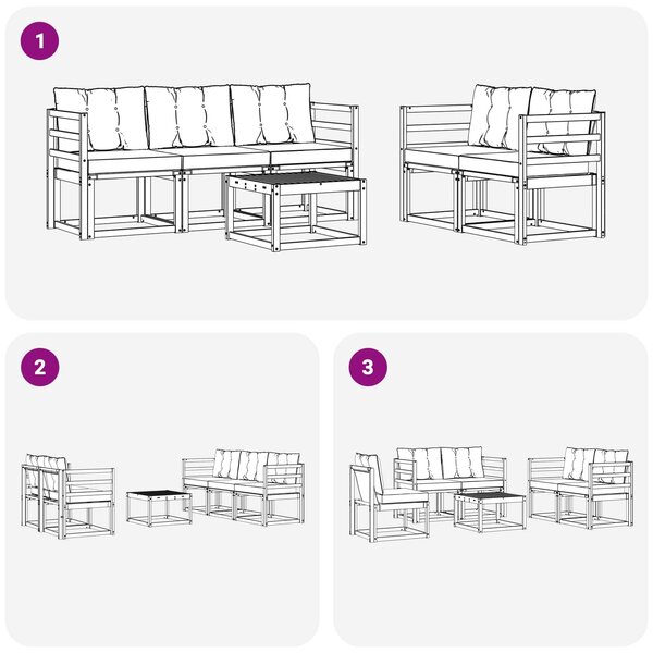 VidaXL Kültéri kanapé szett párnával 6 pcs Fehér és Világosszürke