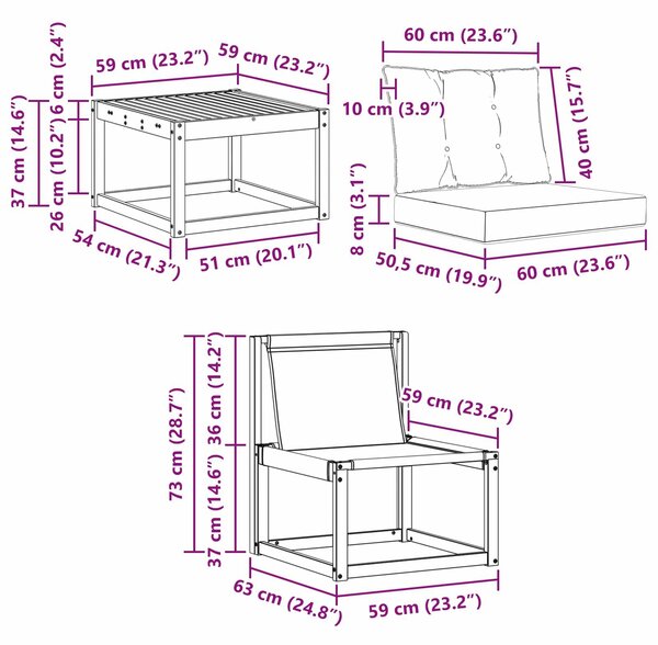 VidaXL Kültéri kanapé szett párnával 5 pcs Természetes és fekete