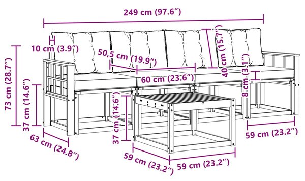 VidaXL Kültéri kanapé szett 5 pcs Természetes és Világosszürke