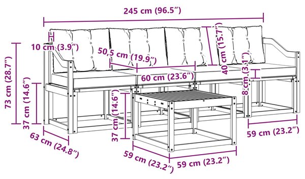 VidaXL Kültéri kanapé szett párnával 5 pcs Fehér és Bézs