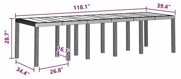 VidaXL Kerti Asztal Antracit 300 x 100 x 73 cm polirattan