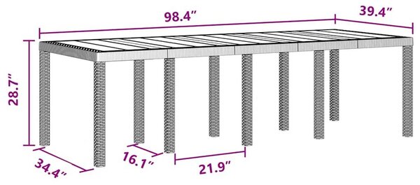 VidaXL Kerti Asztal Antracit 250 x 100 x 73 cm polirattan