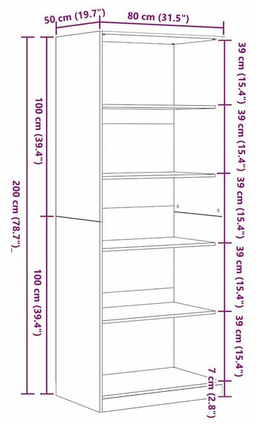 VidaXL Ruhásszekrény polcokkal Fekete tölgy 80 x 50 x 200 cm Faanyag