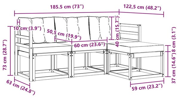 VidaXL Kültéri kanapé szett 4 pcs Természetes és Világosszürke