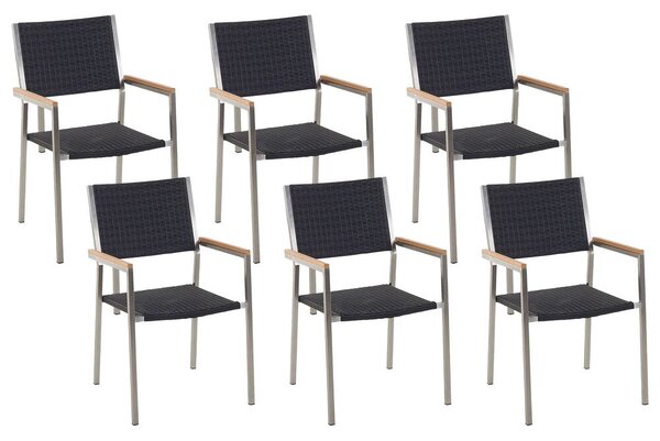 Hatdarabos kerti szék szett GROSSETO PE Rattan Fekete
