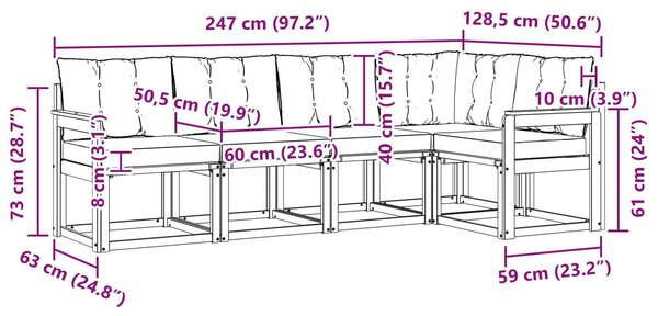 VidaXL Kültéri kanapé szett párnával 5 pcs Fehér és Krém színű
