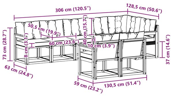 VidaXL Kültéri kanapé szett 8 pcs Természetes és Világosszürke