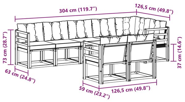 VidaXL Kültéri kanapé szett párnával 8 pcs Fehér és Bézs