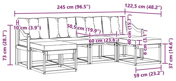 VidaXL Kültéri kanapé szett párnával 6 pcs Természetes és krémszínű