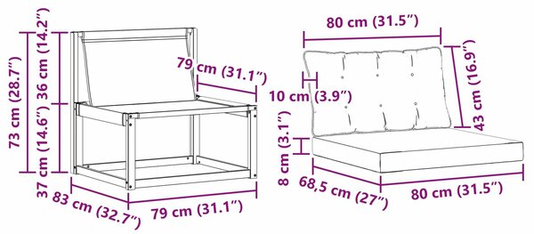 VidaXL Kültéri kanapé szett 3 pcs Természetes és Világosszürke