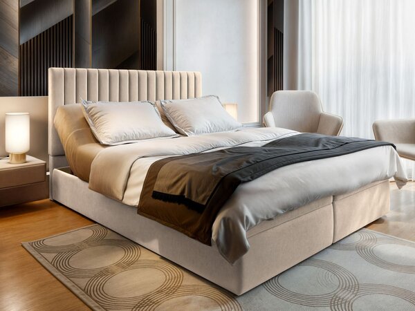 MURLO ágyneműtartós boxspring ágy 140x200 - bézs