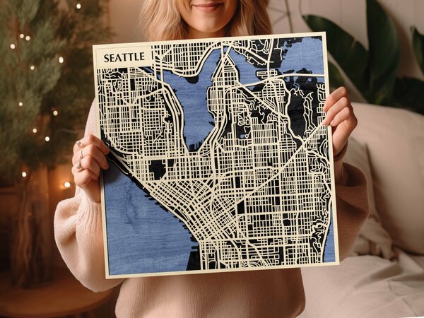 Seattle 3D fa várostérkép fali dekoráció – Natura Products