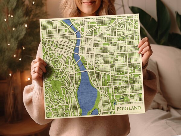 Portland 3D fa várostérkép fali dekoráció – Natura Products