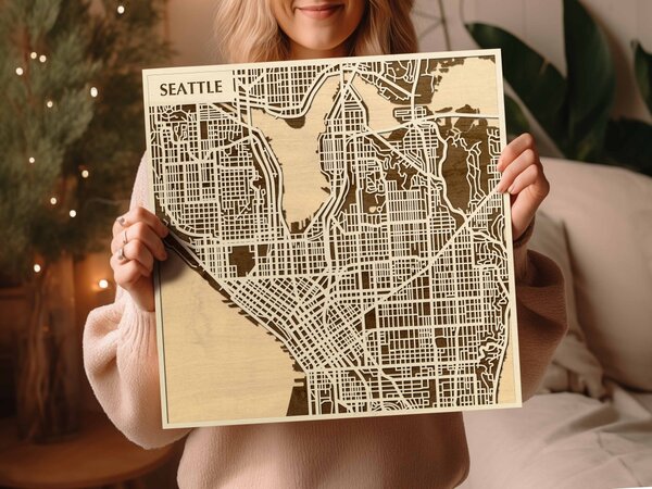 Seattle 3D fa várostérkép fali dekoráció – Natura Products