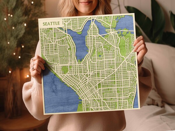 Seattle 3D fa várostérkép fali dekoráció – Natura Products