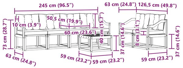 VidaXL Kültéri kanapé szett párnával 7 pcs Fehér és Fekete
