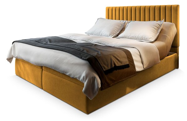 MURLO ágyneműtartós boxspring ágy 180x200 - mustársárga
