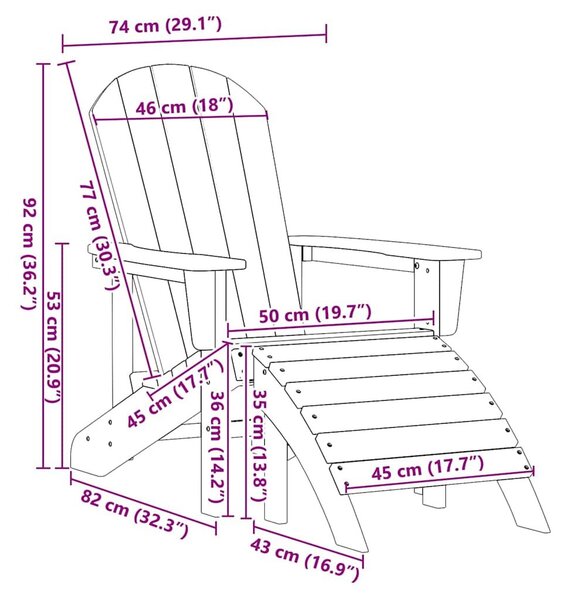 VidaXL Adirondack szék Fekete 82 x 74 x 92 cm HDPE