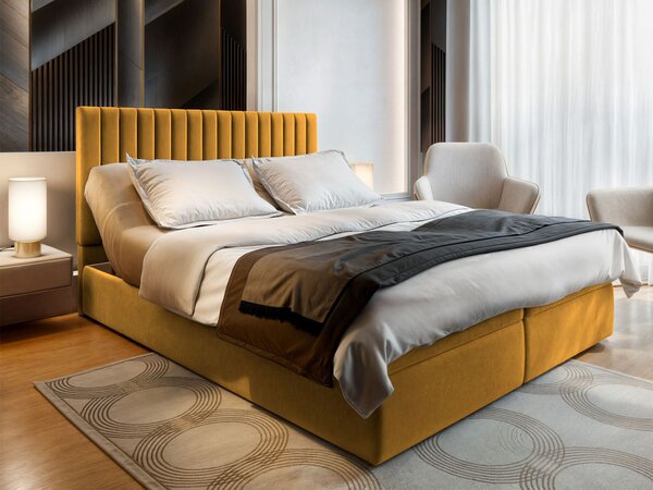 MURLO ágyneműtartós boxspring ágy 180x200 - mustársárga