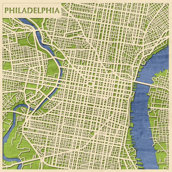 Philadelphia 3D fa várostérkép fali dekoráció – Natura Products