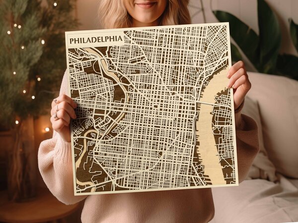 Philadelphia 3D fa várostérkép fali dekoráció – Natura Products