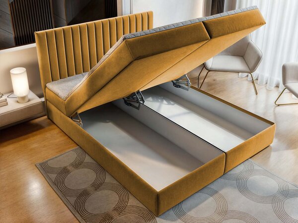 MURLO ágyneműtartós boxspring ágy 180x200 - mustársárga