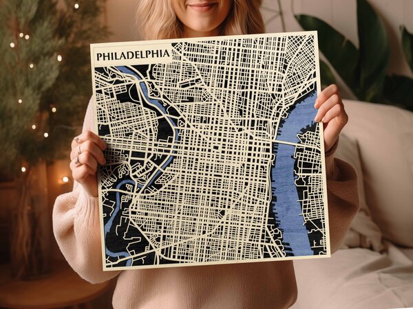 Philadelphia 3D fa várostérkép fali dekoráció – Natura Products
