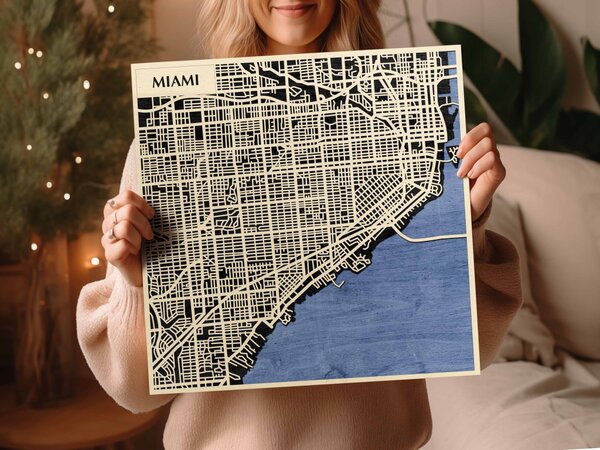 Miami 3D fa várostérkép fali dekoráció – Natura Products