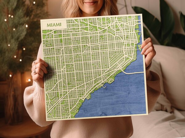 Miami 3D fa várostérkép fali dekoráció – Natura Products