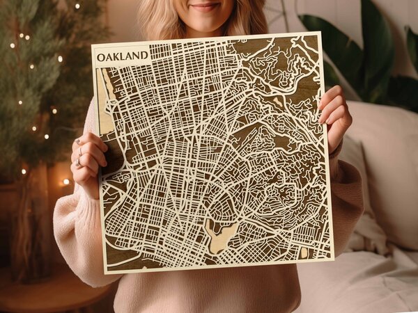 Oakland 3D fa várostérkép fali dekoráció – Natura Products