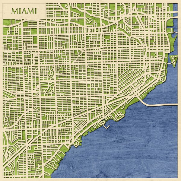 Miami 3D fa várostérkép fali dekoráció – Natura Products
