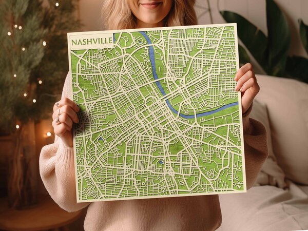 Nashville 3D fa várostérkép fali dekoráció – Natura Products