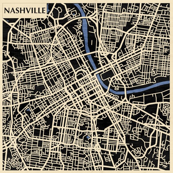 Nashville 3D fa várostérkép fali dekoráció – Natura Products