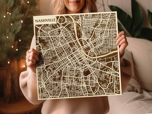 Nashville 3D fa várostérkép fali dekoráció – Natura Products
