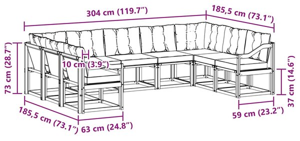 VidaXL Kültéri kanapé szett párnával 9 pcs Fehér és Bézs