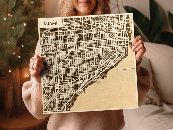 Miami 3D fa várostérkép fali dekoráció – Natura Products