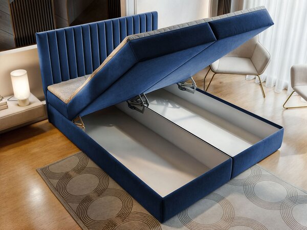 MURLO ágyneműtartós boxspring ágy 160x200 - királykék