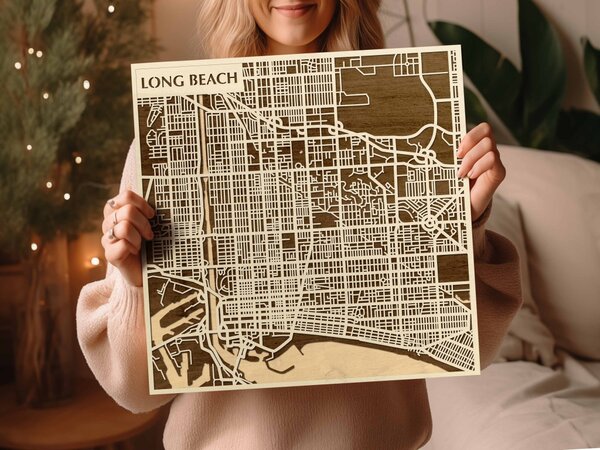 Long Beach 3D fa várostérkép fali dekoráció – Natura Products