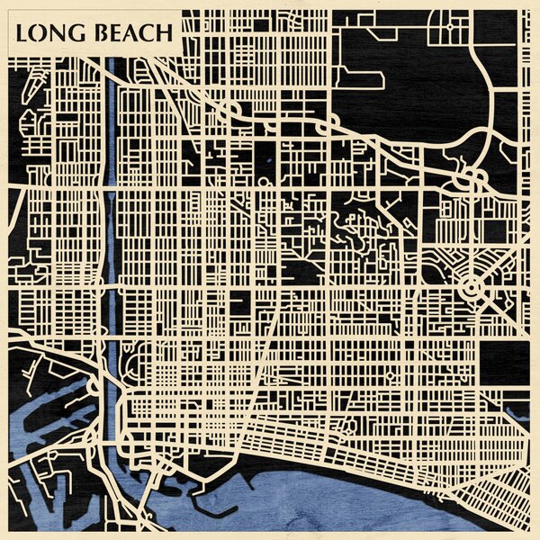 Long Beach 3D fa várostérkép fali dekoráció – Natura Products