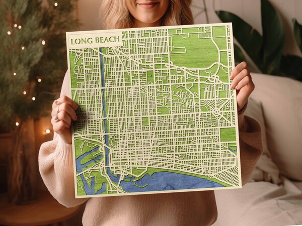 Long Beach 3D fa várostérkép fali dekoráció – Natura Products